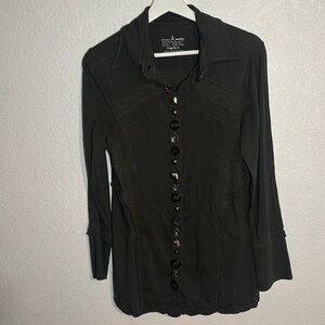 Neon Buddha Mixed Media & Buttons Long Line Lightweight Cardigan Size Small